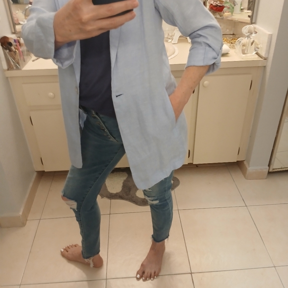 Special price! 100% Indian Linen  Baby Blue Blazer. - Picture 8 of 12